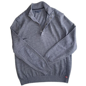 Banana Republic Sweater Mens XL Y2K Mock Neck Snap Buttons 100% Wool Pullover